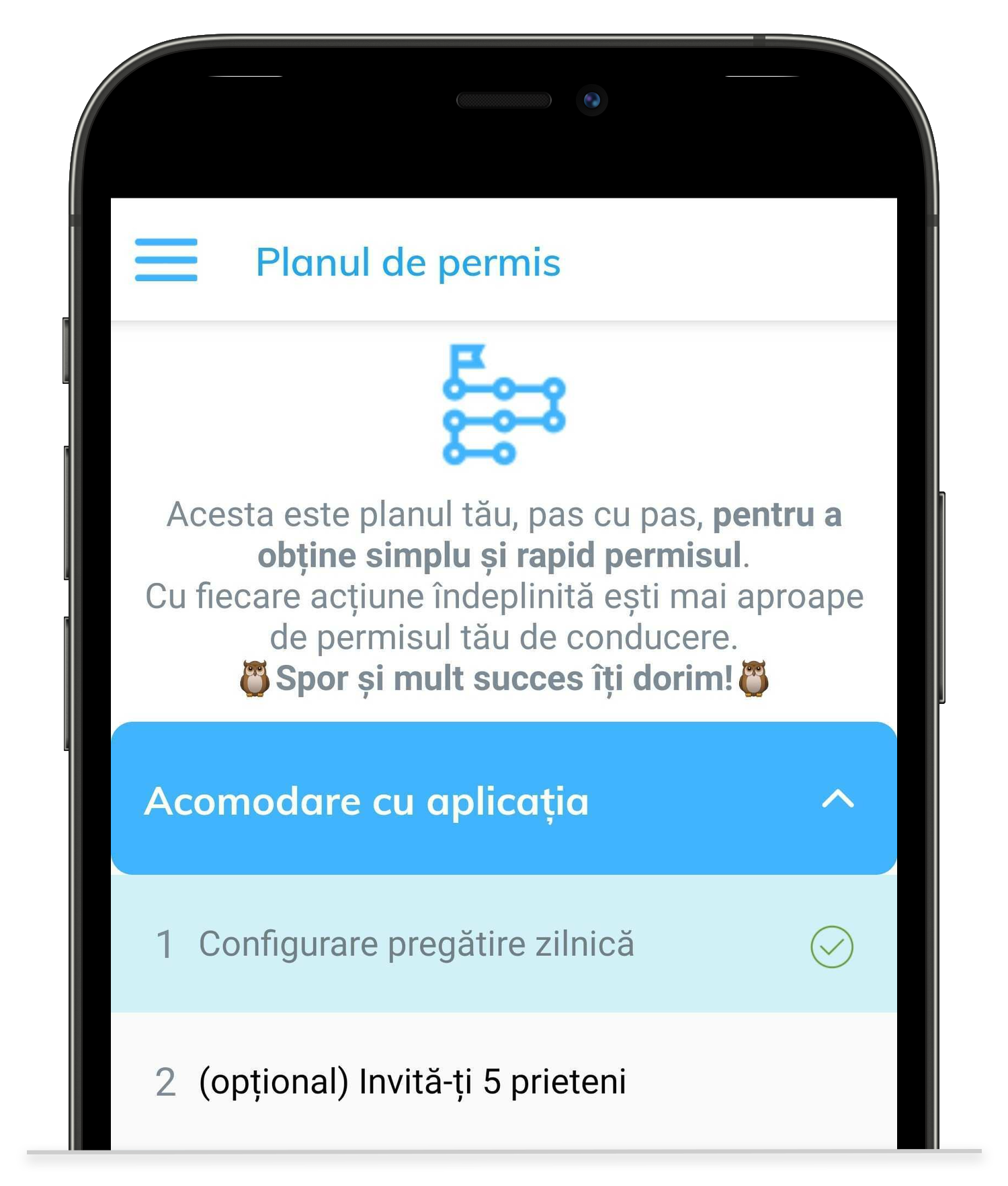 Planul de luat permisul in aplicatie